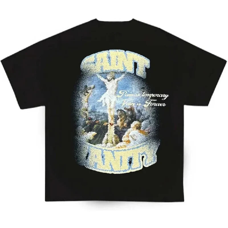 SAINT VANITY RELIGIOUS ART VINTAGE WASH T‑SHIRT