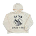 SAINT VANITY ANGEL MEDALLION LIVE LIFE IN VAIN HOODIE OFF‑WHITE OVERSIZED PULLOVER