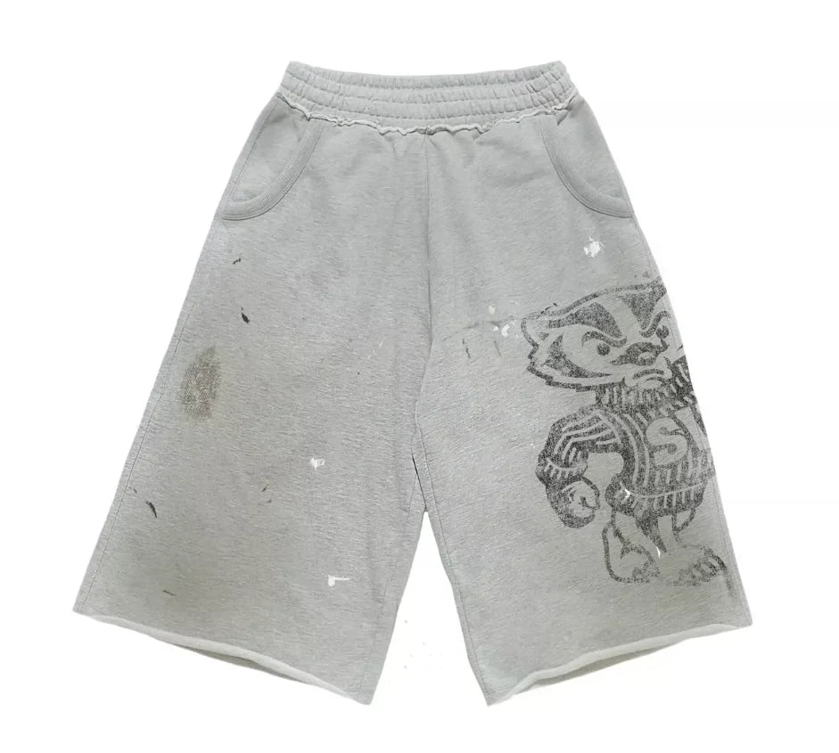 SAINT VANITY Bager Vintage Distressed Long Shorts - Blcak