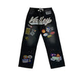 Vale Forever Rhinestone Patchwork Oversized Black Denim Jeans