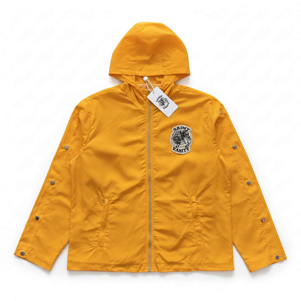 SAINT VANITY Embroidered Zip‑Up Yellow Hooded Nylon Jacket