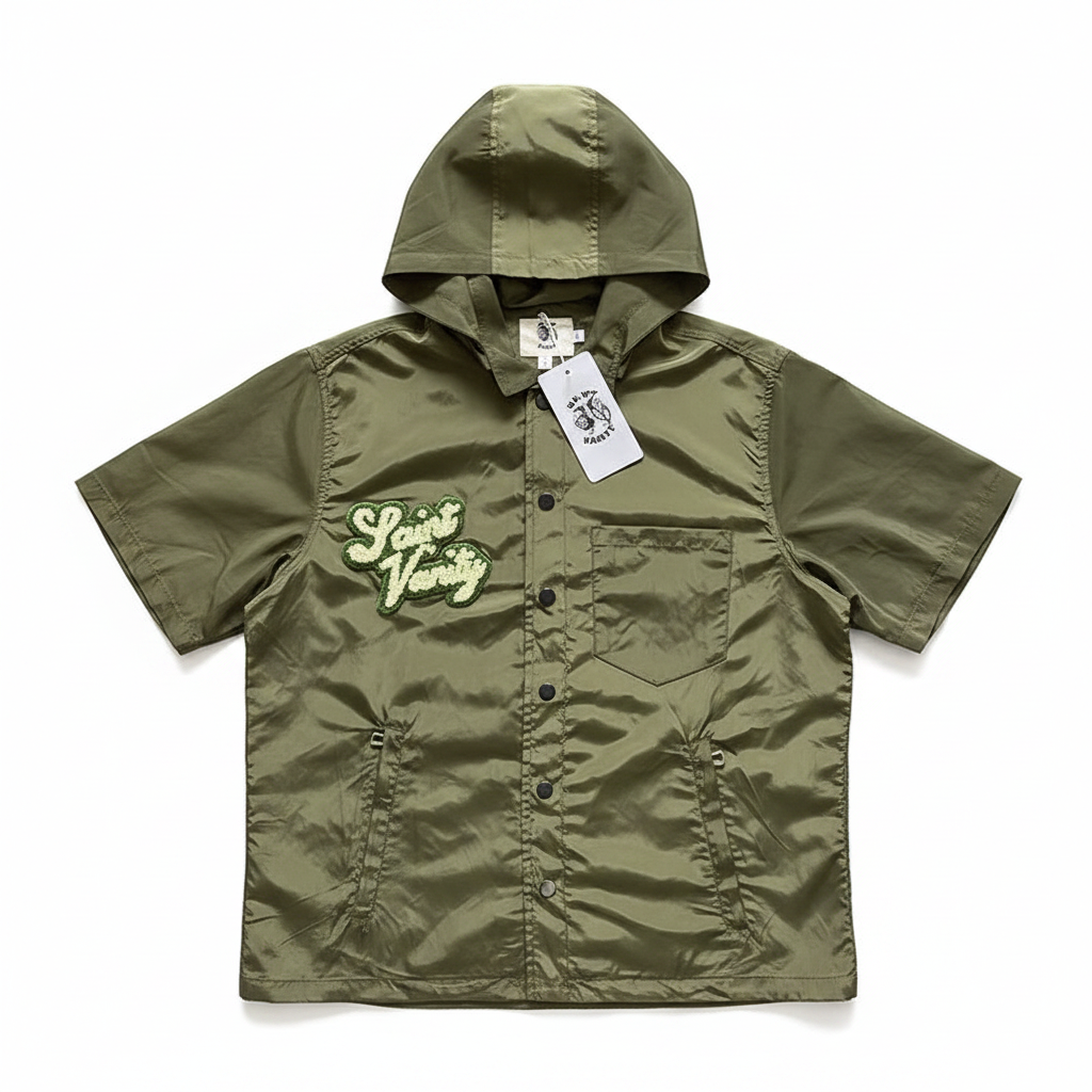 SAINT VANITY Chenille Embroidered Short‑Sleeve Hooded Jacket