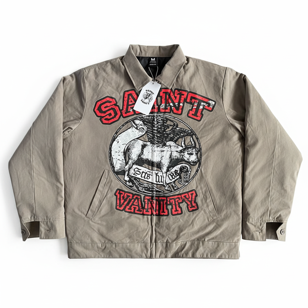 SAINT VANITY Vintage Graphic Zip‑Up Coach Jacket