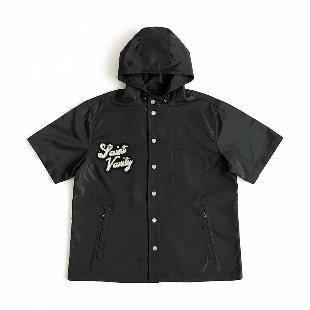 SAINT VANITY Embroidered Short‑Sleeve Hooded Nylon Jacket